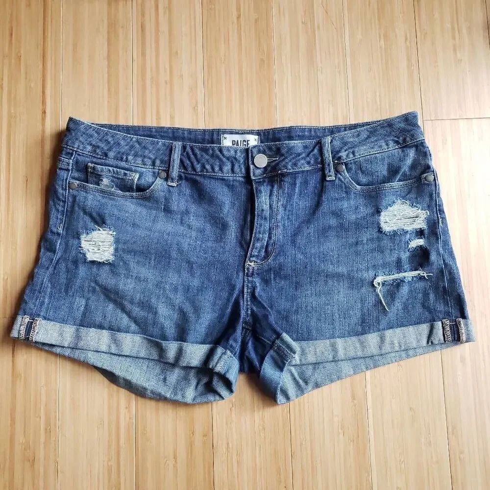 Paige Cuffed Distressed Denim Jean Shorts